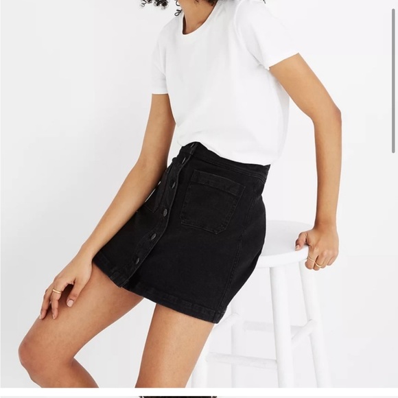 MADEWELL Black Stretch Denim A-line Button Down Skirt - Picture 11 of 12